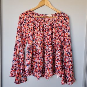 Copper Key: Floral Bell-Sleeve Blouse
